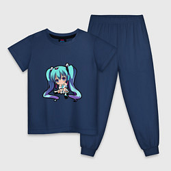 Пижама хлопковая детская Чиби девочка, цвет: тёмно-синий