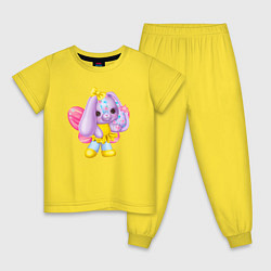 Пижама хлопковая детская Фиолетовый зайчик с крылашками, цвет: желтый