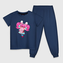 Пижама хлопковая детская Маленькая девочка с розовыми волосами, цвет: тёмно-синий