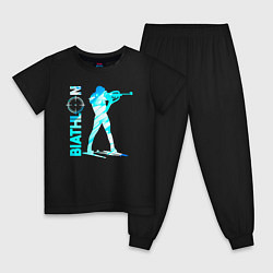 Пижама хлопковая детская Биатлон спортсмен, цвет: черный
