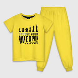 Пижама хлопковая детская Шахматы - выберите свое оружие, цвет: желтый