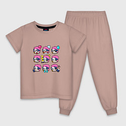 Пижама хлопковая детская Значки на Пенни Пины Бравл Старс Penny, цвет: пыльно-розовый