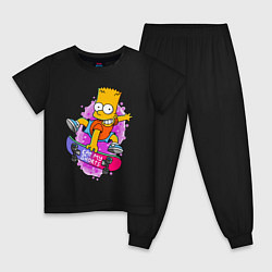Пижама хлопковая детская Барт Симпсон на скейтборде - Eat my shorts!, цвет: черный