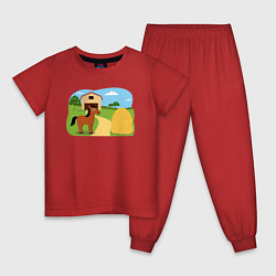 Пижама хлопковая детская Лошадка на ферме, цвет: красный