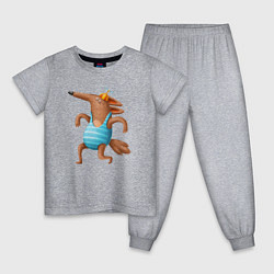 Пижама хлопковая детская Волк в голубом плавательном костюме, цвет: меланж