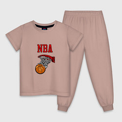 Пижама хлопковая детская Basketball - NBA logo, цвет: пыльно-розовый