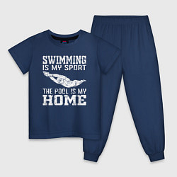 Пижама хлопковая детская Плавание мой вид спорта - бассейн мой дом, цвет: тёмно-синий