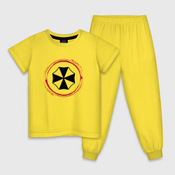 Пижама хлопковая детская Символ Resident Evil и красная краска вокруг, цвет: желтый