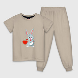 Пижама хлопковая детская Влюблённый кролик, цвет: миндальный