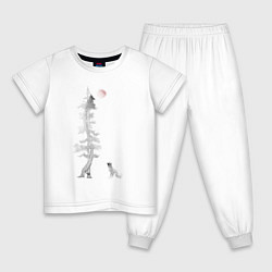 Пижама хлопковая детская Вертикальная лисичка, цвет: белый