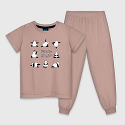 Пижама хлопковая детская Панда - йога, цвет: пыльно-розовый
