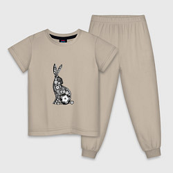 Пижама хлопковая детская White-Black Rabbit, цвет: миндальный