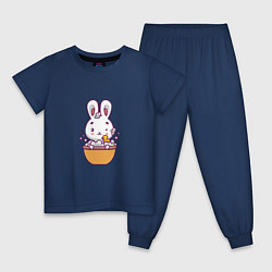 Пижама хлопковая детская Кролик в ванне, цвет: тёмно-синий