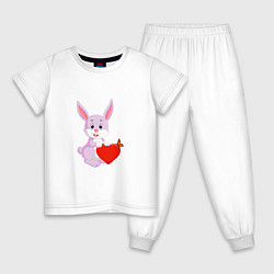 Пижама хлопковая детская Кролик с сердцем, цвет: белый