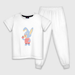 Пижама хлопковая детская Кролик с яблоком, цвет: белый
