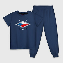 Пижама хлопковая детская Флаг Чехии хоккей, цвет: тёмно-синий