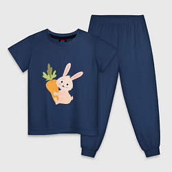 Пижама хлопковая детская Кролик с морковкой, цвет: тёмно-синий