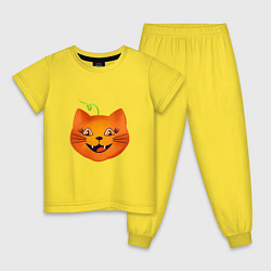 Пижама хлопковая детская Рыжий кот Джек похож на тыкву, Хэллоуин, цвет: желтый