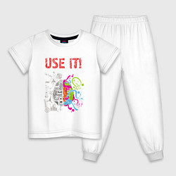 Пижама хлопковая детская Используй мозг! Думай головой!, цвет: белый