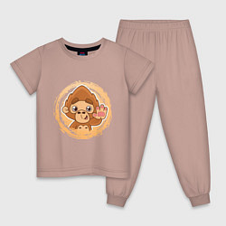 Пижама хлопковая детская Забавная обезьянка машет рукой, цвет: пыльно-розовый