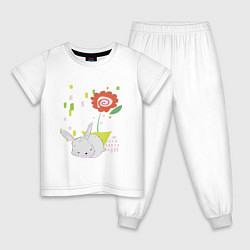 Пижама хлопковая детская Кролик спящий под цветком, цвет: белый