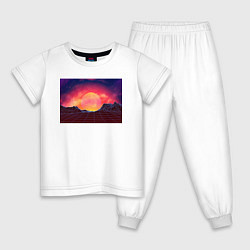 Пижама хлопковая детская 3D неоновые горы на закате, цвет: белый