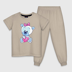 Пижама хлопковая детская Медвежонок с бантиком, цвет: миндальный
