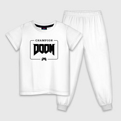 Пижама хлопковая детская Doom gaming champion: рамка с лого и джойстиком, цвет: белый