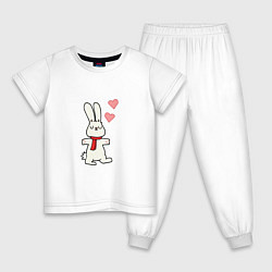 Пижама хлопковая детская Кролик с сердечками, цвет: белый