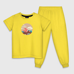 Пижама хлопковая детская Большая океанская волна и пустой остров на закате, цвет: желтый