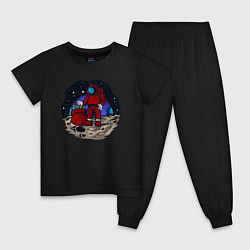 Пижама хлопковая детская Санта космонавт, цвет: черный