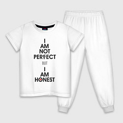 Пижама хлопковая детская I am not perfect - but I am honest, цвет: белый