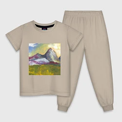 Пижама хлопковая детская Арт Утро в горах, цвет: миндальный