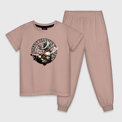 Пижама хлопковая детская Воин викинг с волком, цвет: пыльно-розовый