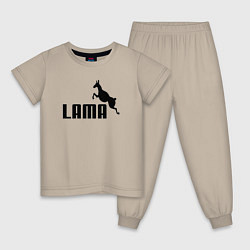 Пижама хлопковая детская Лама вместо пумы, цвет: миндальный