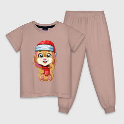 Пижама хлопковая детская Новогодний зайка 2023, цвет: пыльно-розовый