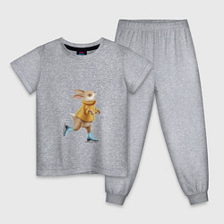 Пижама хлопковая детская Кролик на коньках, цвет: меланж