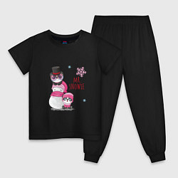 Пижама хлопковая детская Снеговик и панды, цвет: черный