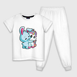 Пижама хлопковая детская Кролик и единорог, цвет: белый