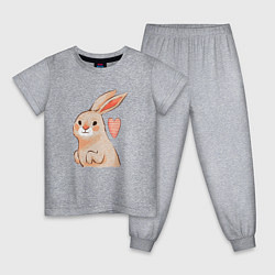 Пижама хлопковая детская Крольчиха с сердечком, цвет: меланж