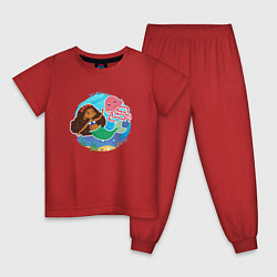 Пижама хлопковая детская Маленькая русалочка с медузой, цвет: красный