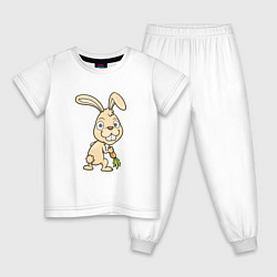 Пижама хлопковая детская Кролик с морковкой, цвет: белый