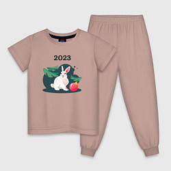 Пижама хлопковая детская Новогодний кролик 2023, цвет: пыльно-розовый