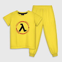 Пижама хлопковая детская Символ Half-Life и красная краска вокруг, цвет: желтый