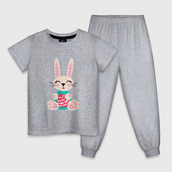 Пижама хлопковая детская Новогодний кролик с елочным шаром, цвет: меланж