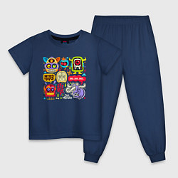 Пижама хлопковая детская Монстрики хороший день для атаки, цвет: тёмно-синий