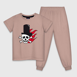 Пижама хлопковая детская Череп в шляпе и в красном огне, цвет: пыльно-розовый