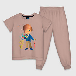 Пижама хлопковая детская Мальчик и собачка, цвет: пыльно-розовый