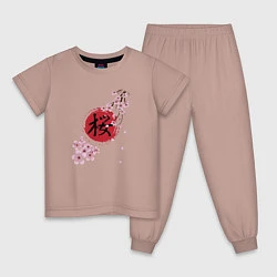 Детская пижама Цветущая вишня и красный круг с японским иероглифо