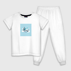 Пижама хлопковая детская Голубой зимний город, цвет: белый